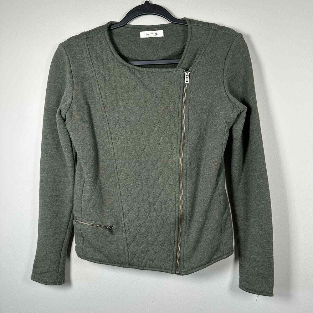 Athleta Small Olive Belvedere Quilted Moto Jacket Full Zip Asymmetrical Casual